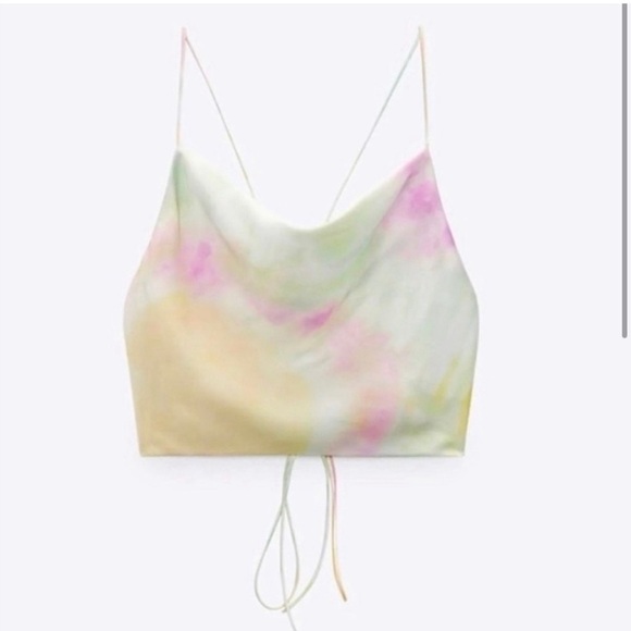 NWT Zara Satin Effect Top M Pastel Tie Dye Backless Crop Blogger Fav* - Picture 1 of 10